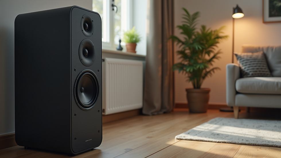 Eye-level view of a modern smart speaker