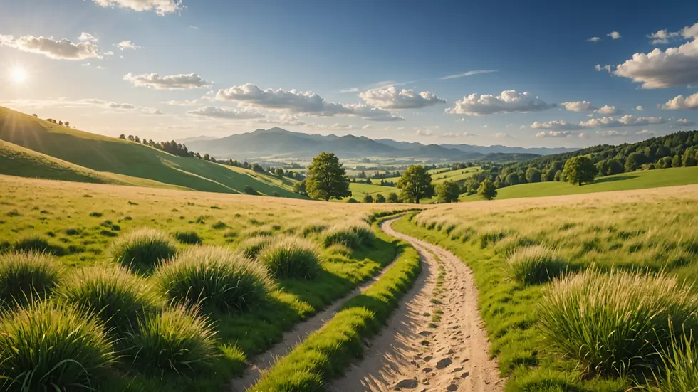 Eye-level view of a serene landscape with a guiding path