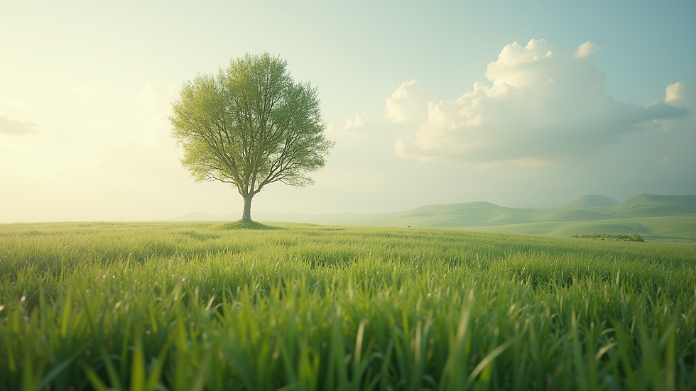Close-up view of a serene landscape with a single tree
