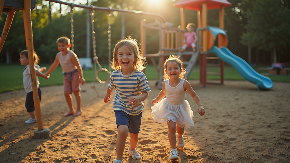 High angle view of a playground where children are playing joyfully.