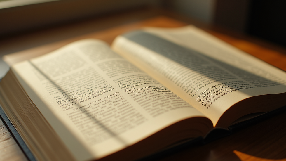Close-up view of an open book on self-reflection with a warm light