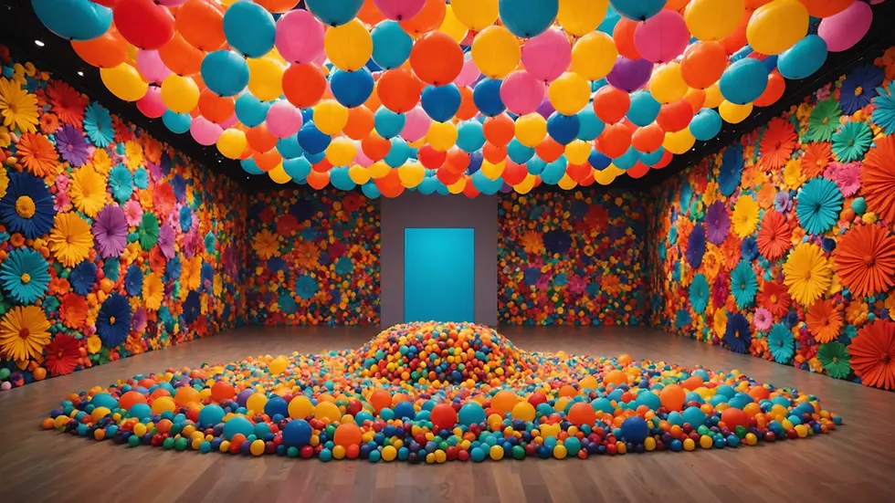 Wide angle view of a colorful art installation