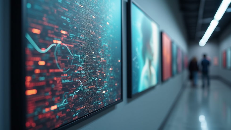 Close-up view of AI-generated artwork displayed on a wall