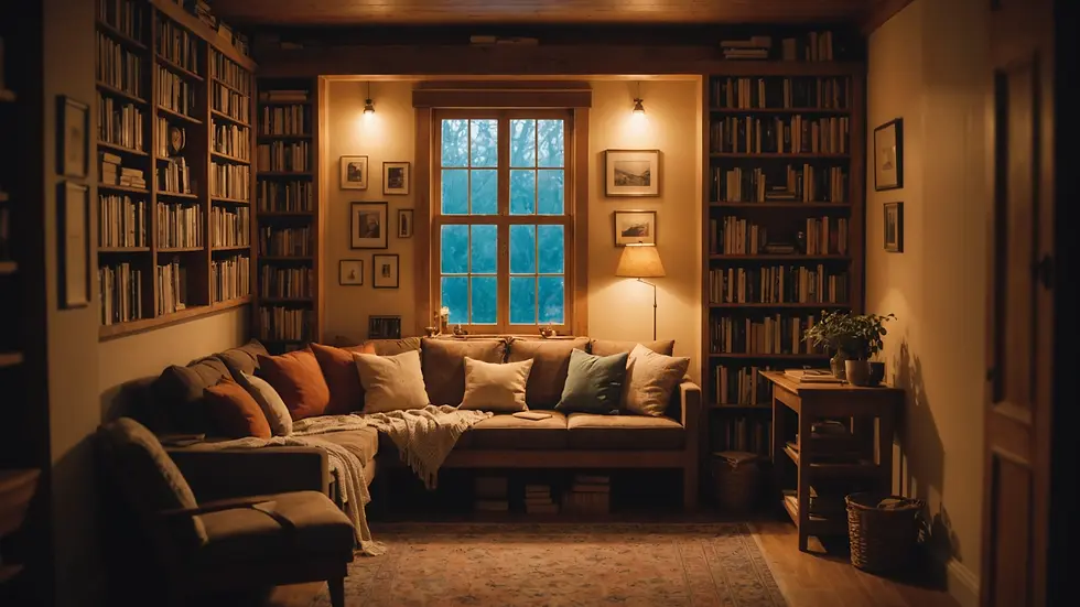 A soft-lit image of a cozy reading nook where one can enjoy a book of poetry
