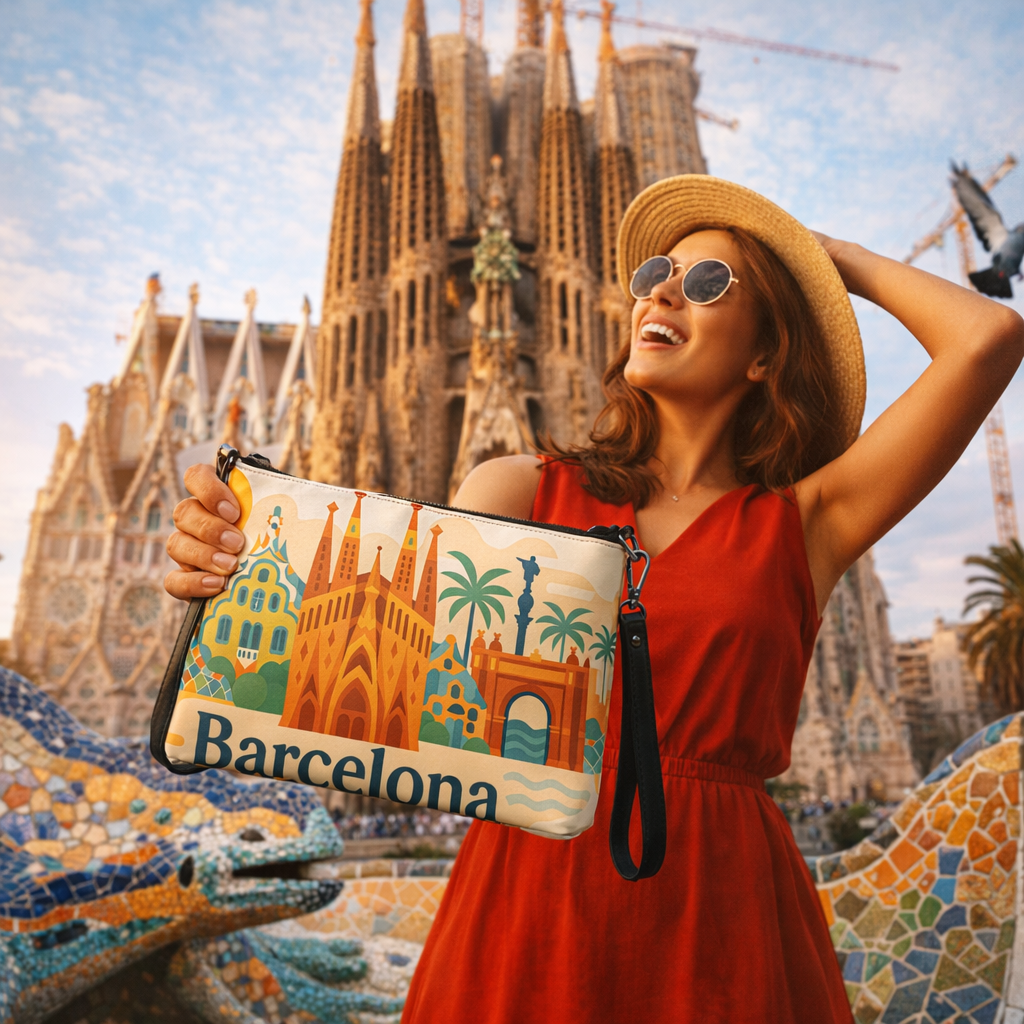 Bolso bandolera de Barcelona con ilustración retro