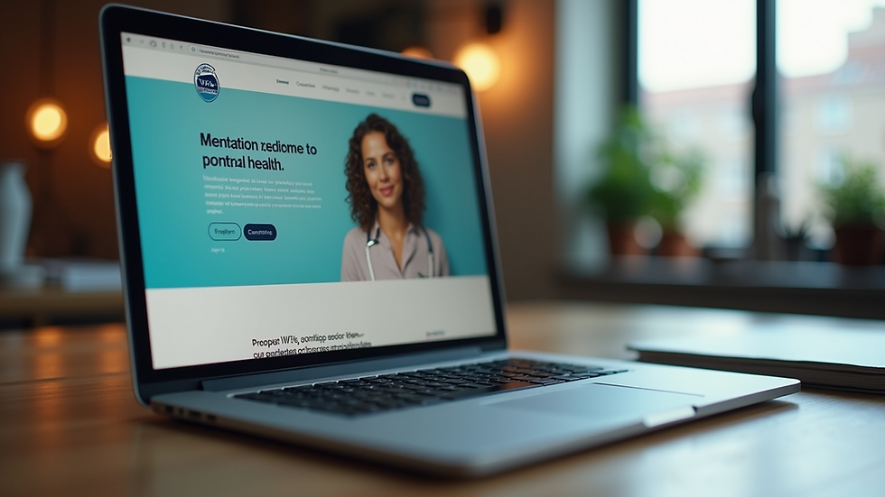 Close-up view of a laptop screen showing a mental health support website