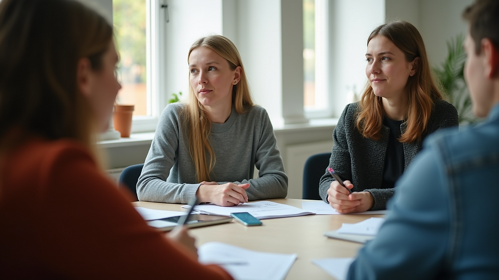 Close-up view of a mental health workshop with participants engaging in group activities