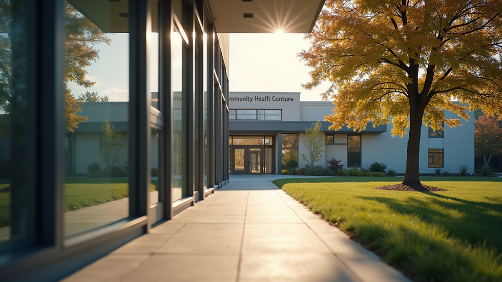 Eye-level view of a community health center entrance