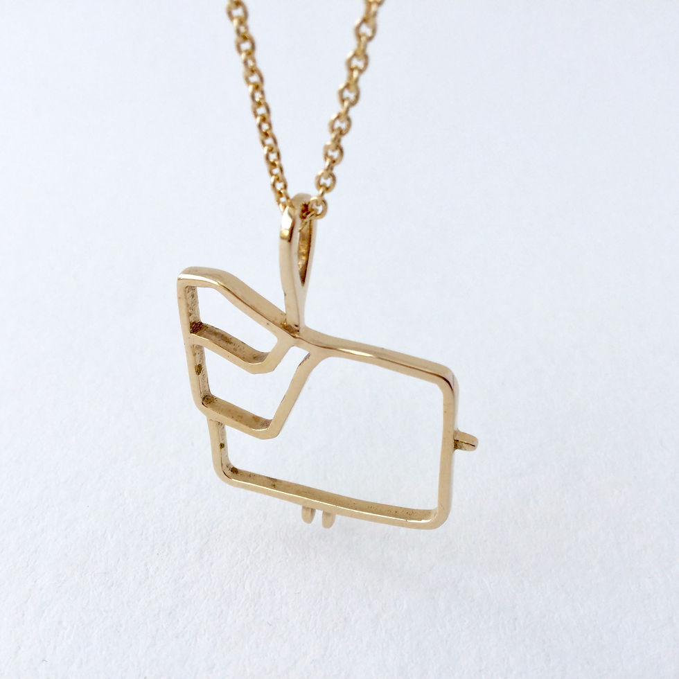Overview of bird necklace in bronze