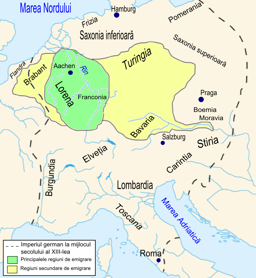 Map showing the regions from which the Saxons migrated from