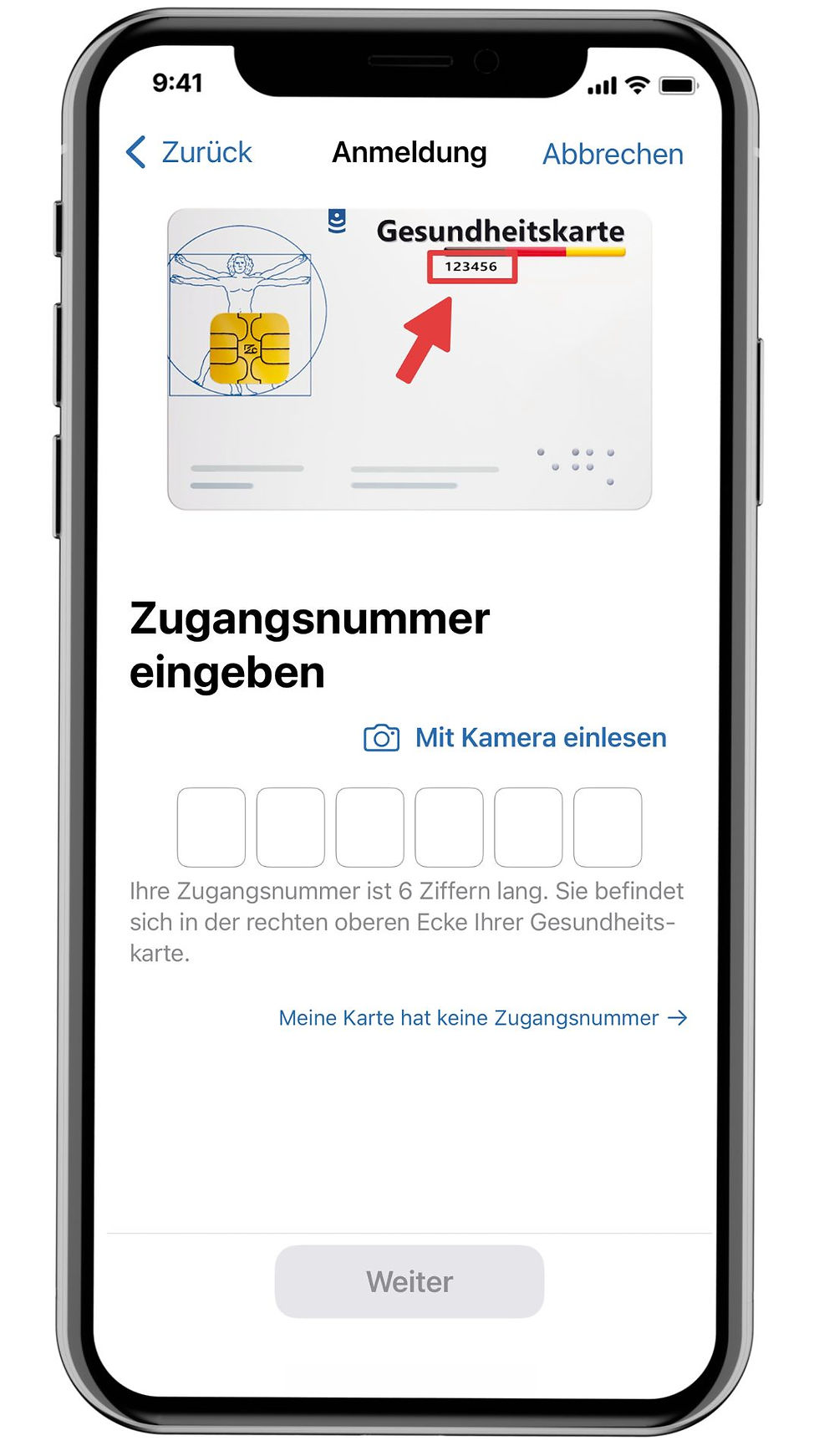 Schritt 2: Zugangsnummer eingeben
