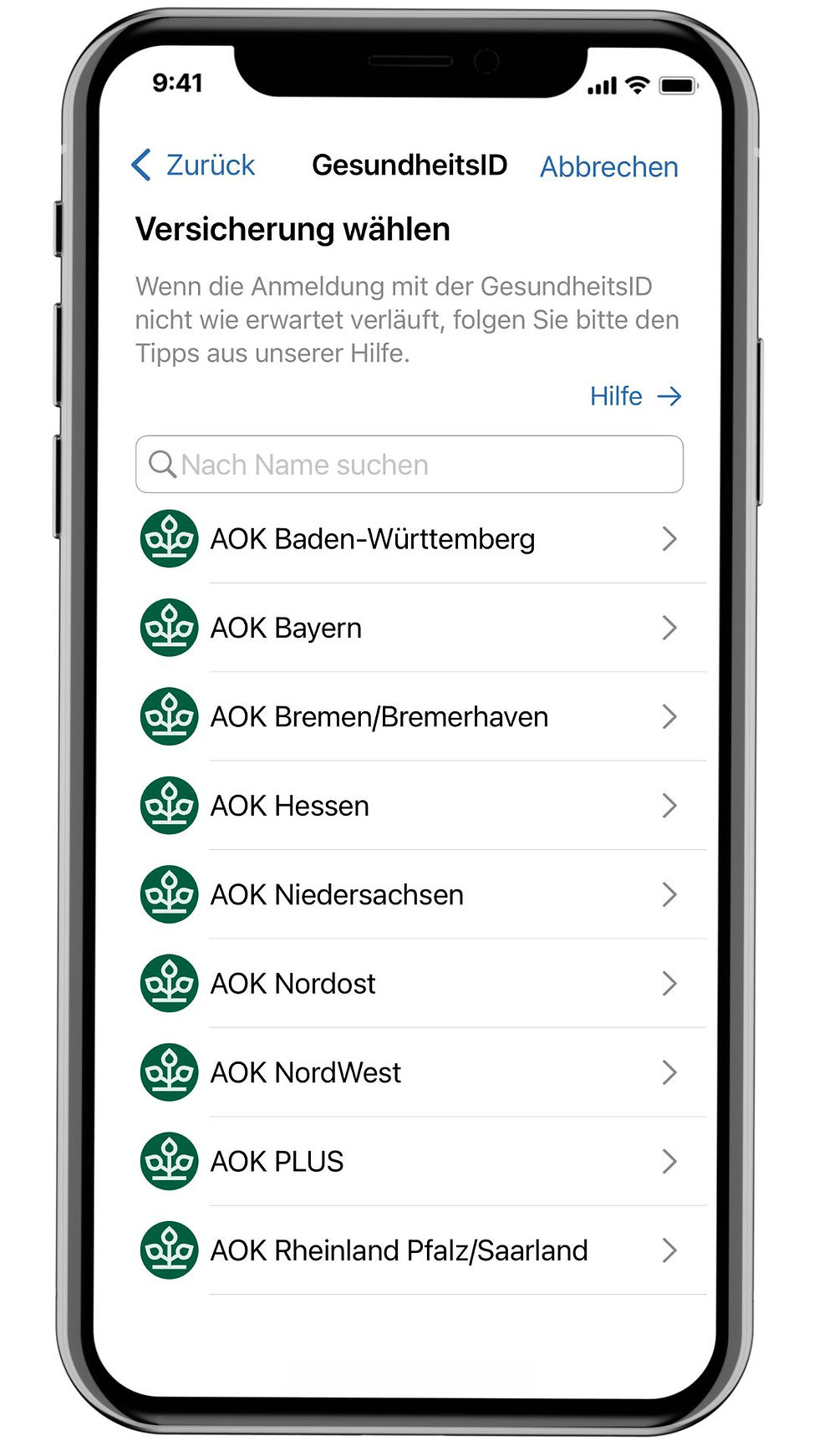 Schritt 2: Krankenkasse auswählen
