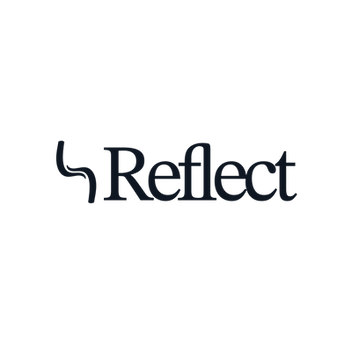 Reflect logo showing a mirror between the F and L and a sand timer in the logo