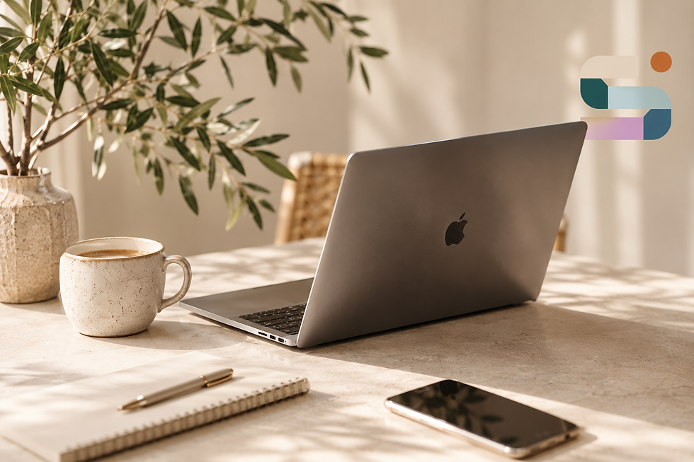 Close-up of a laptop showing a website health checklist on a wooden kitchen table