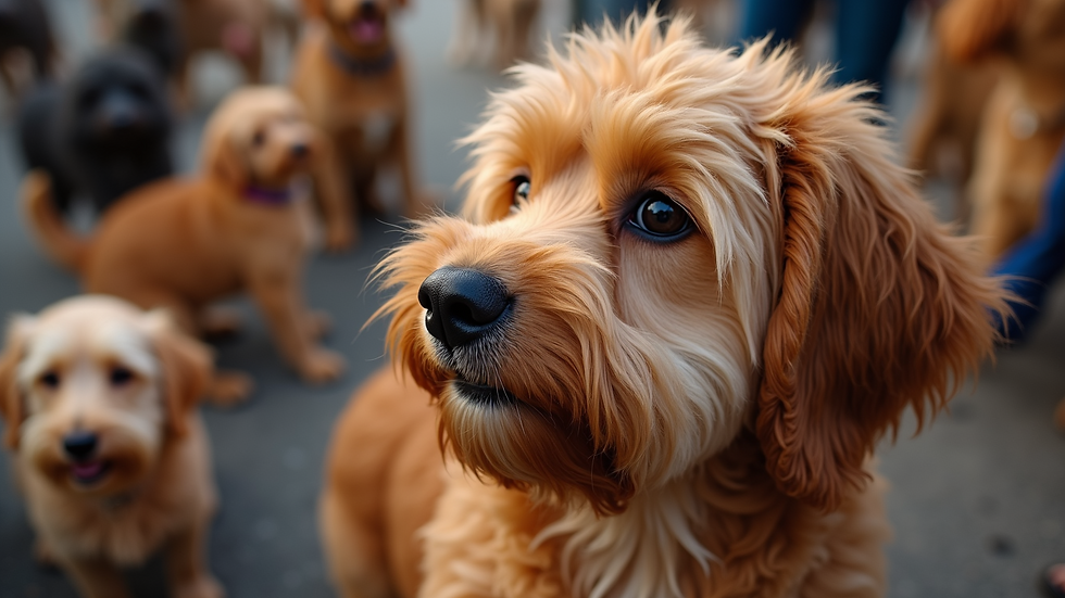 High angle view of a diverse group of pets participating in a community blessing event