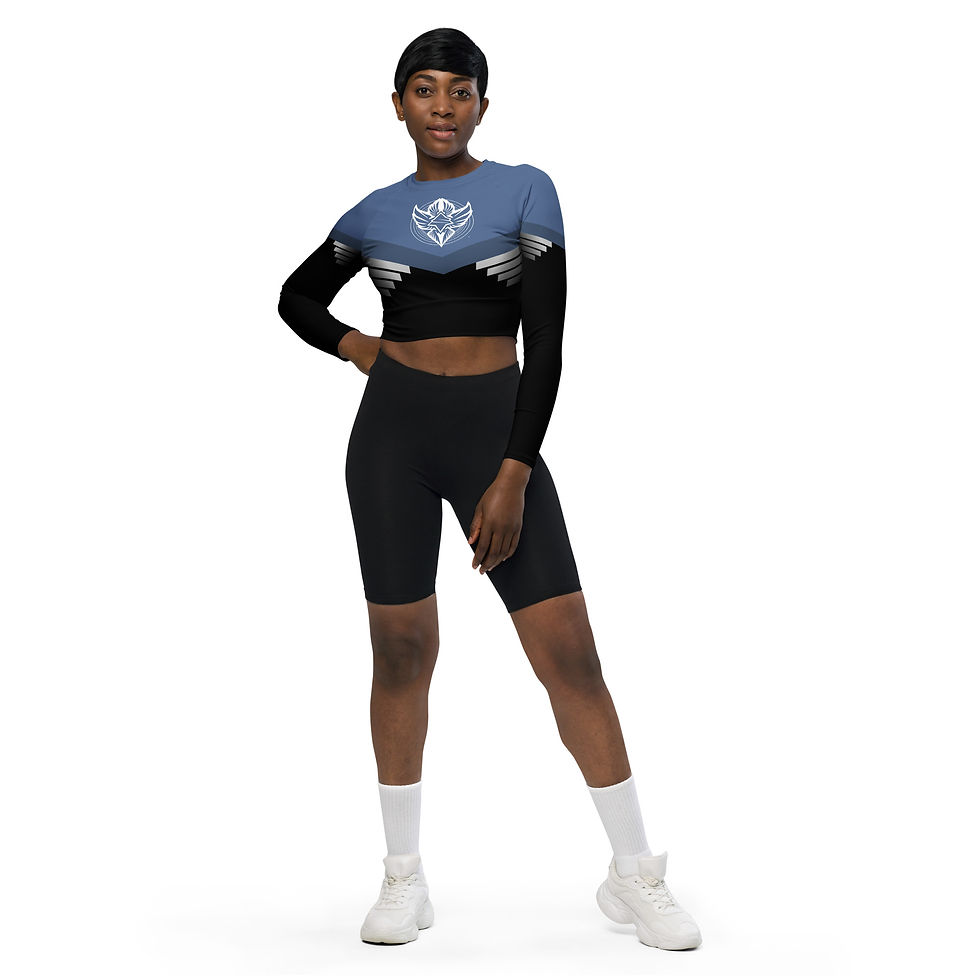 Thumbnail: Superhuman Essentials Long-Sleeve Cropped Rash Guard (Paladin; Super Blue/Black)