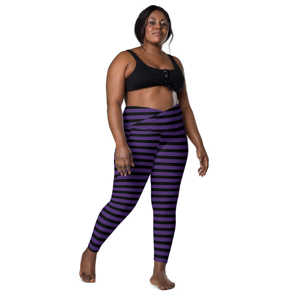 Thumbnail: Rockstar Essentials Women's Crossover Leggings w/ Pockets (Goth Stripes; Purple)