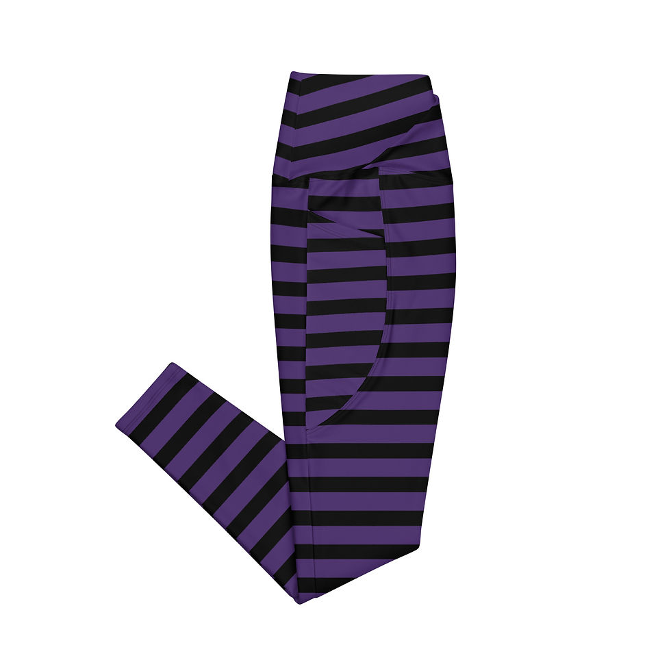 Thumbnail: Rockstar Essentials Women's Crossover Leggings w/ Pockets (Goth Stripes; Purple)