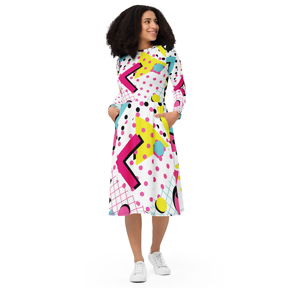 Thumbnail: Rockstar Essentials Women's Long Sleeve Midi Dress w/ Pockets (Retro; '80s)