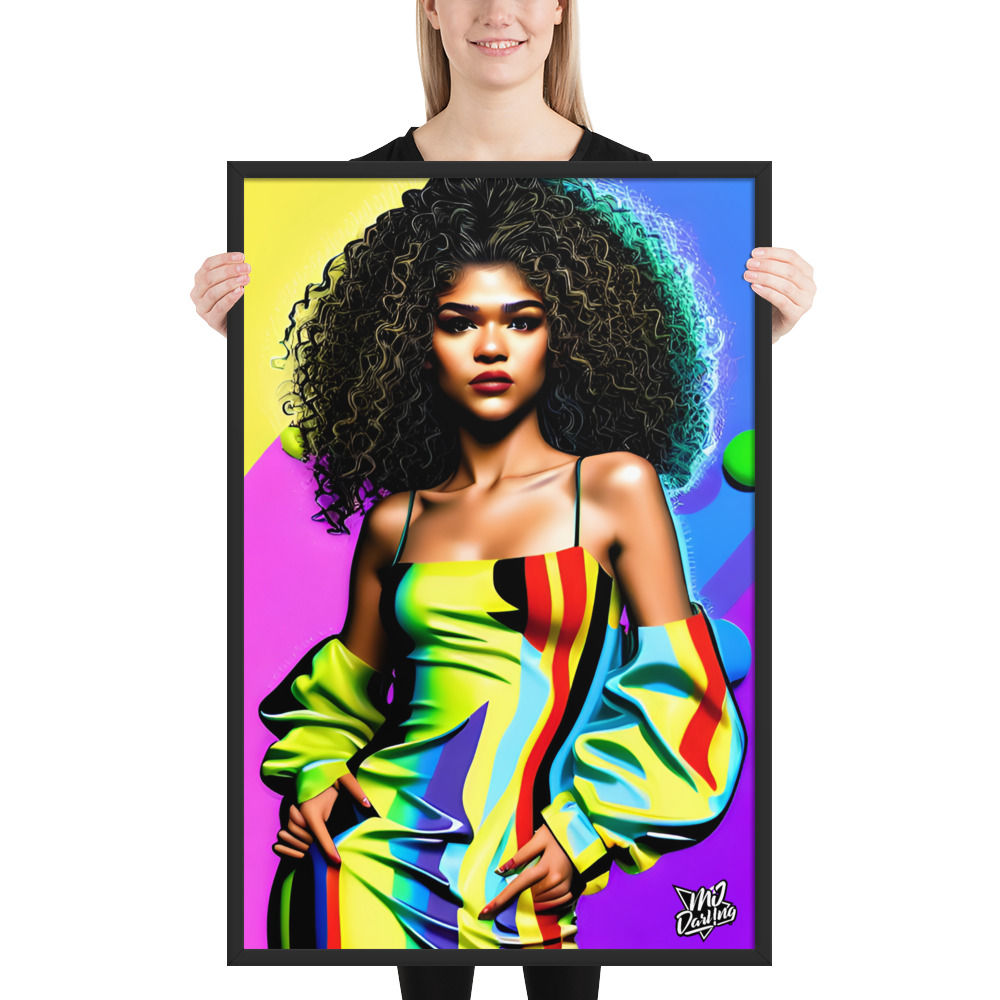 Wooden Framed Poster (Pop Art Portrait Of Zendaya; 3 Sizes)