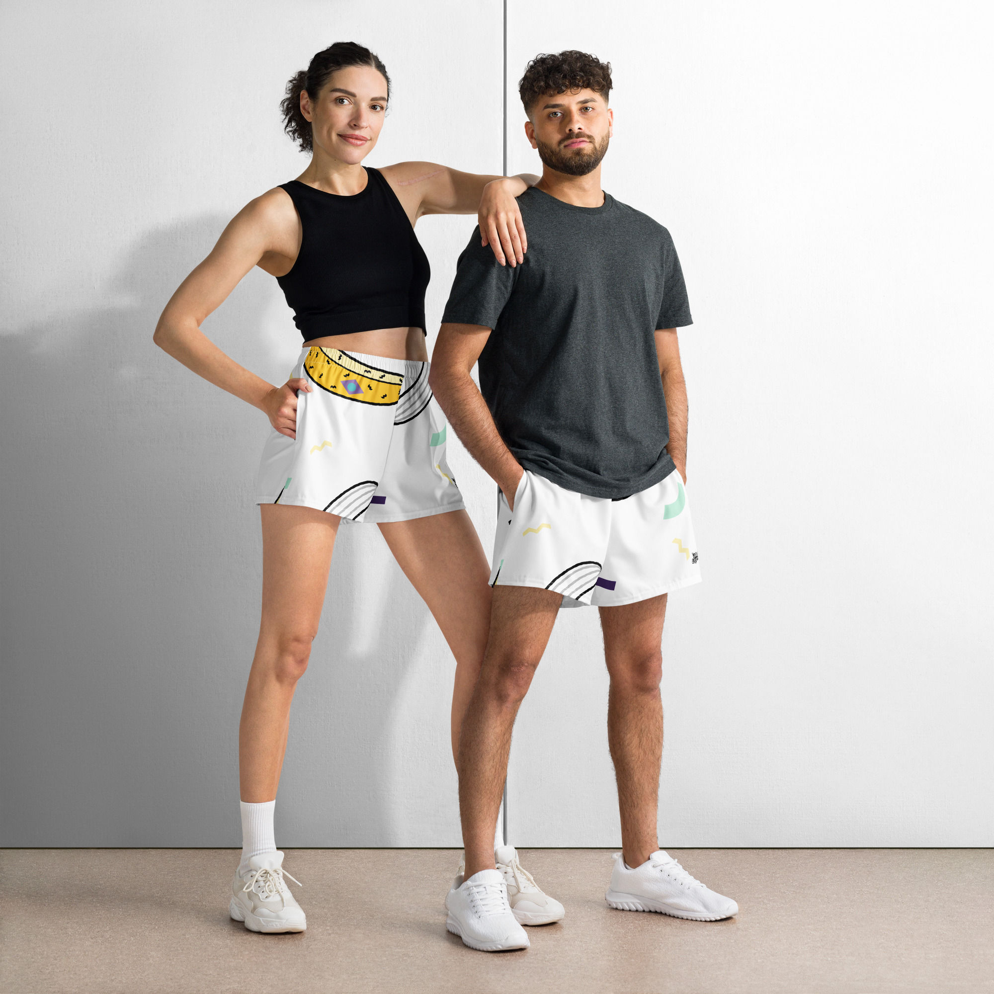 Rockstar Essentials Athletic Shorts (Unisex; Go Bananas; White)
