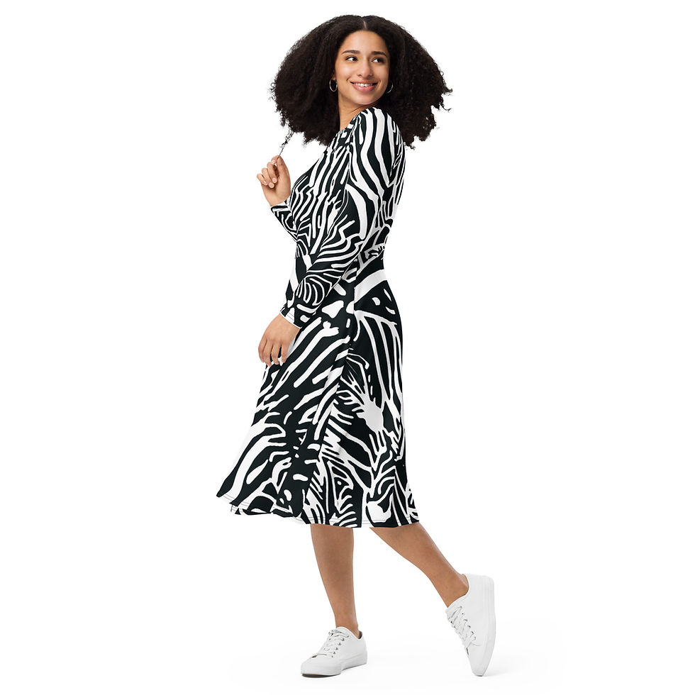 Thumbnail: Rockstar Essentials Women's Long Sleeve Midi Dress w/ Pockets (Zebra 2)