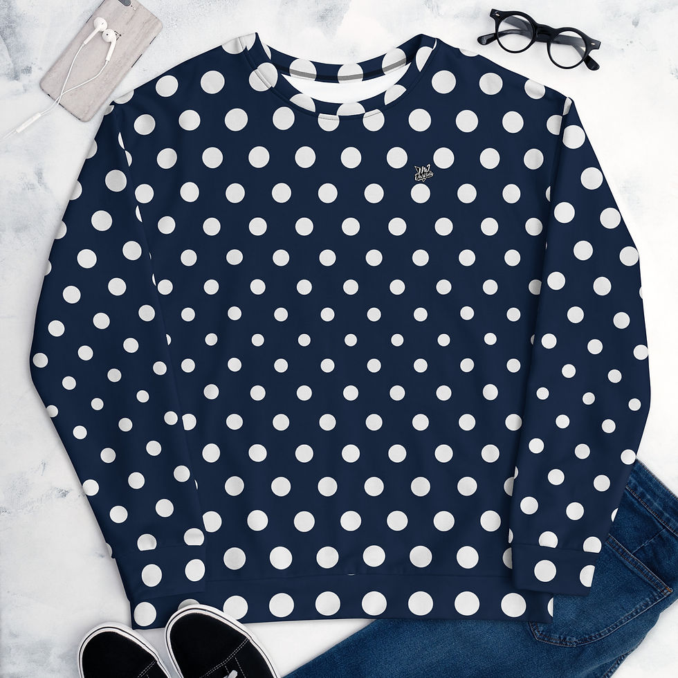 Thumbnail: Classic Essentials Pullover Sweatshirt (Unisex; Polka Dot; White/Navy)