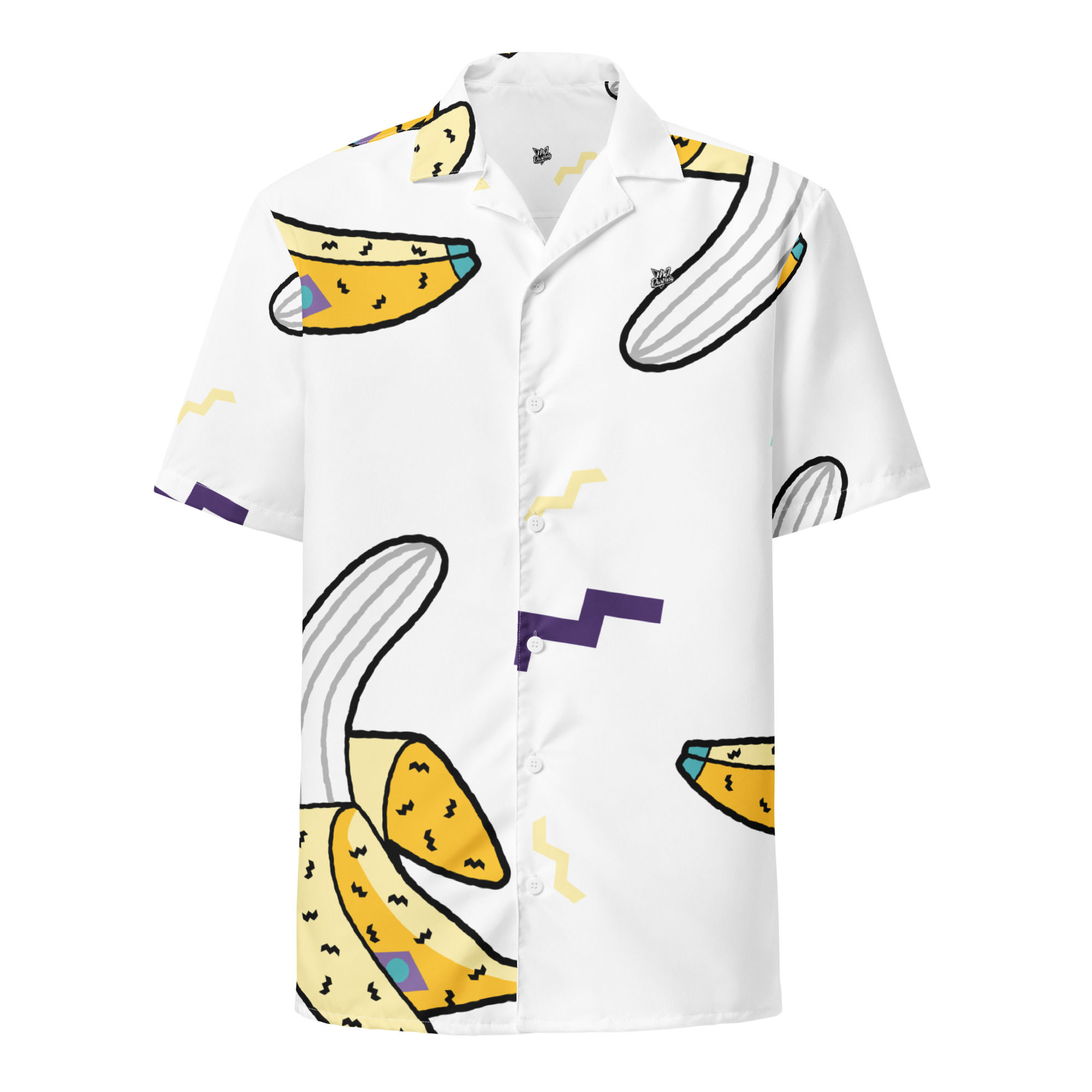 Rockstar Essentials Short Sleeve Button Down Shirt (Unisex; Go Bananas; White)