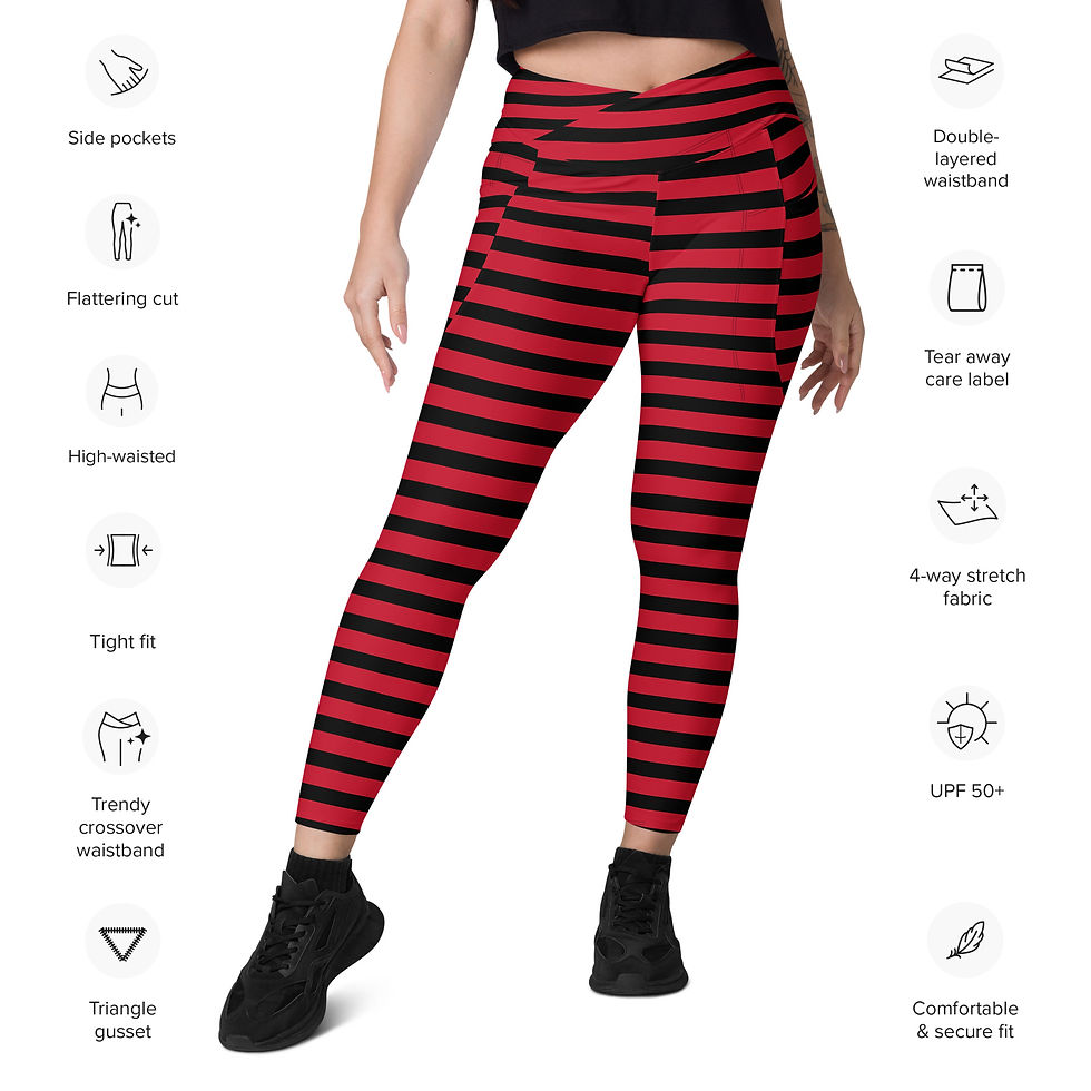 Thumbnail: Rockstar Essentials Women's Crossover Leggings w/ Pockets (Goth Stripes; Red)