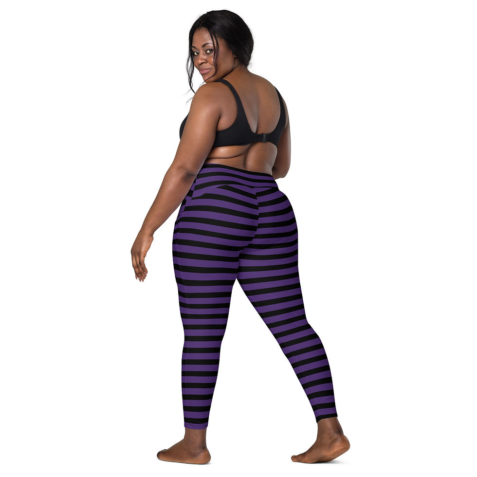 Thumbnail: Rockstar Essentials Women's Crossover Leggings w/ Pockets (Goth Stripes; Purple)