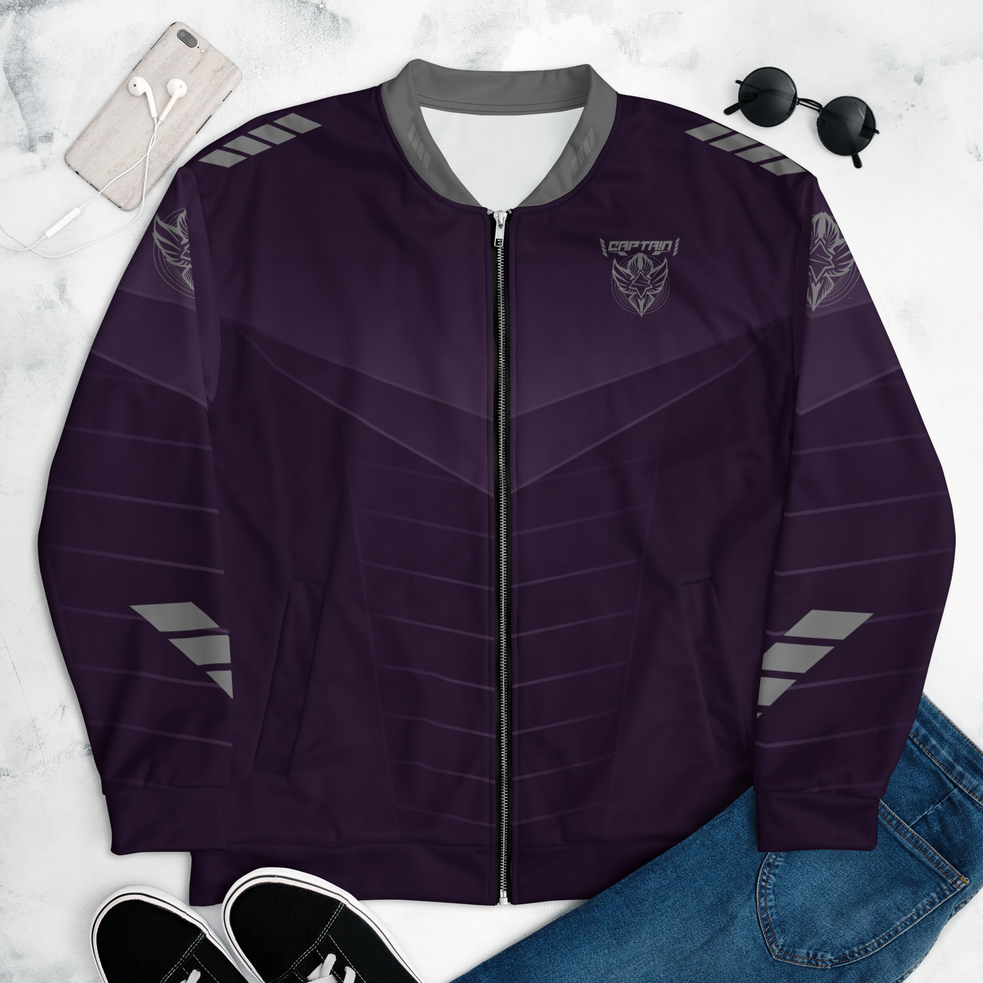 Superhuman Essentials Bomber Jacket Liner Zip Sweater (Unisex; Captain 2; Purple