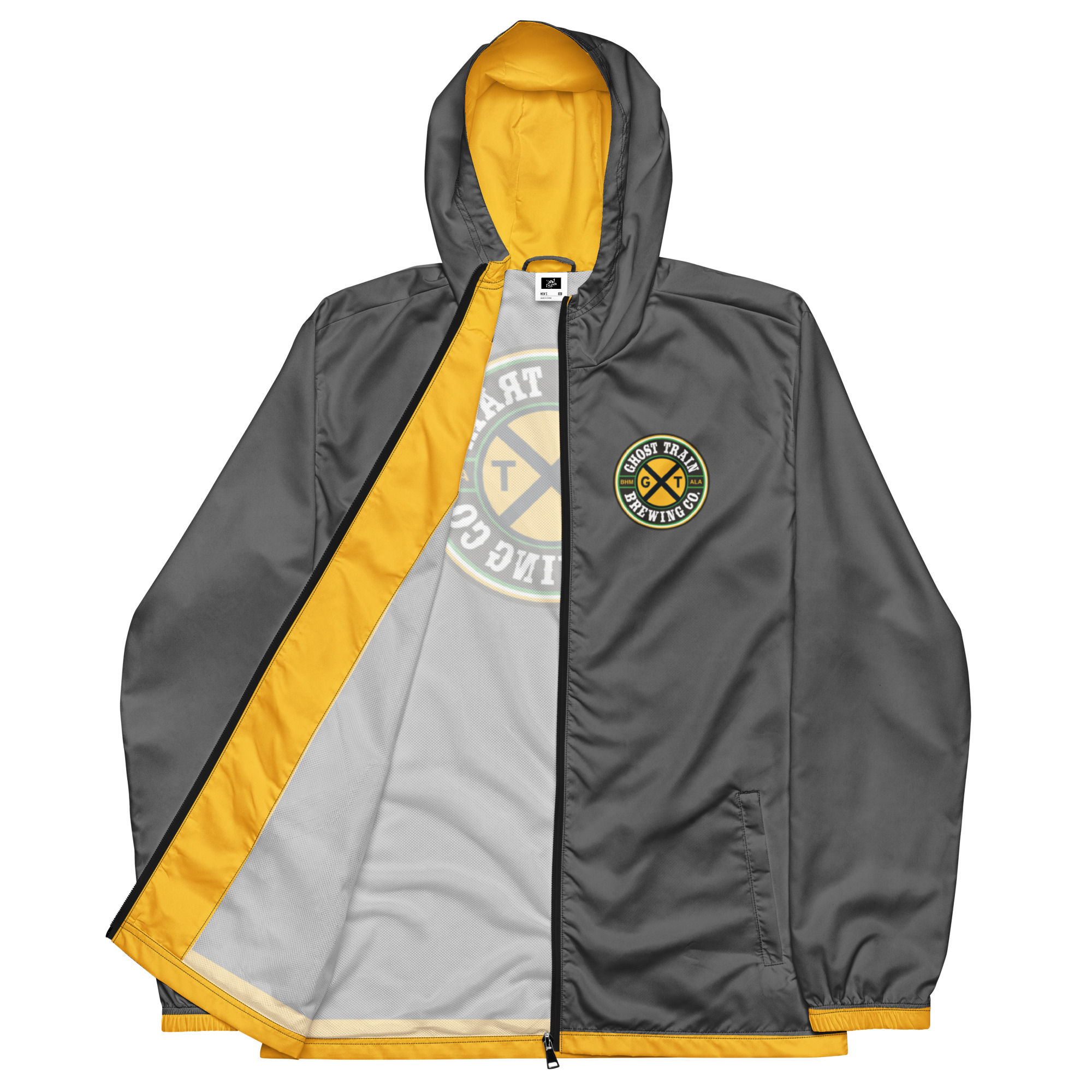 Ghost Train Brewing Company Men’s Windbreaker Jacket (Gray; Logo)