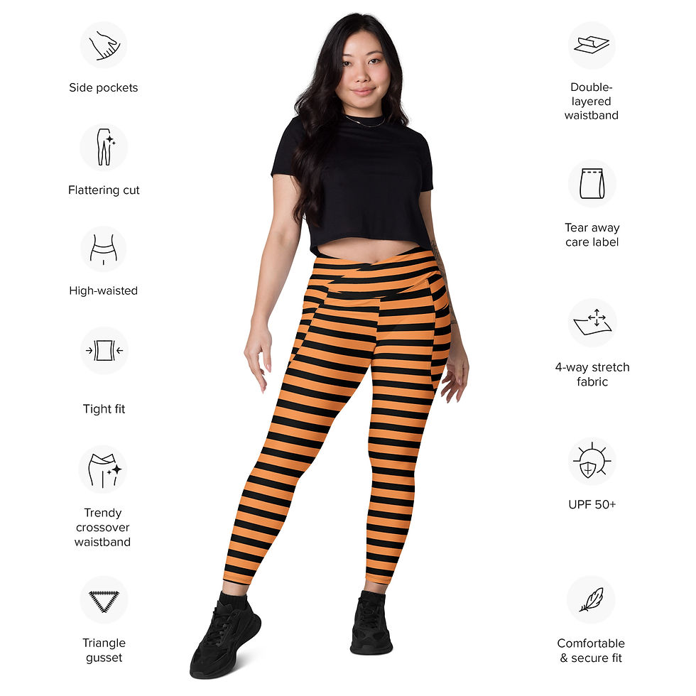 Thumbnail: Rockstar Essentials Women's Crossover Leggings w/ Pockets (Goth Stripes; Orange)