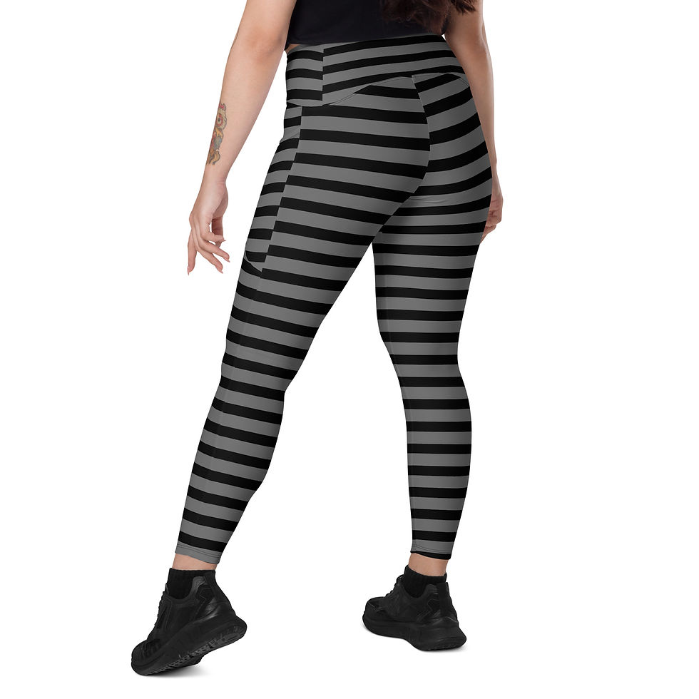 Thumbnail: Rockstar Essentials Women's Crossover Leggings w/ Pockets (Goth Stripes; Gray)