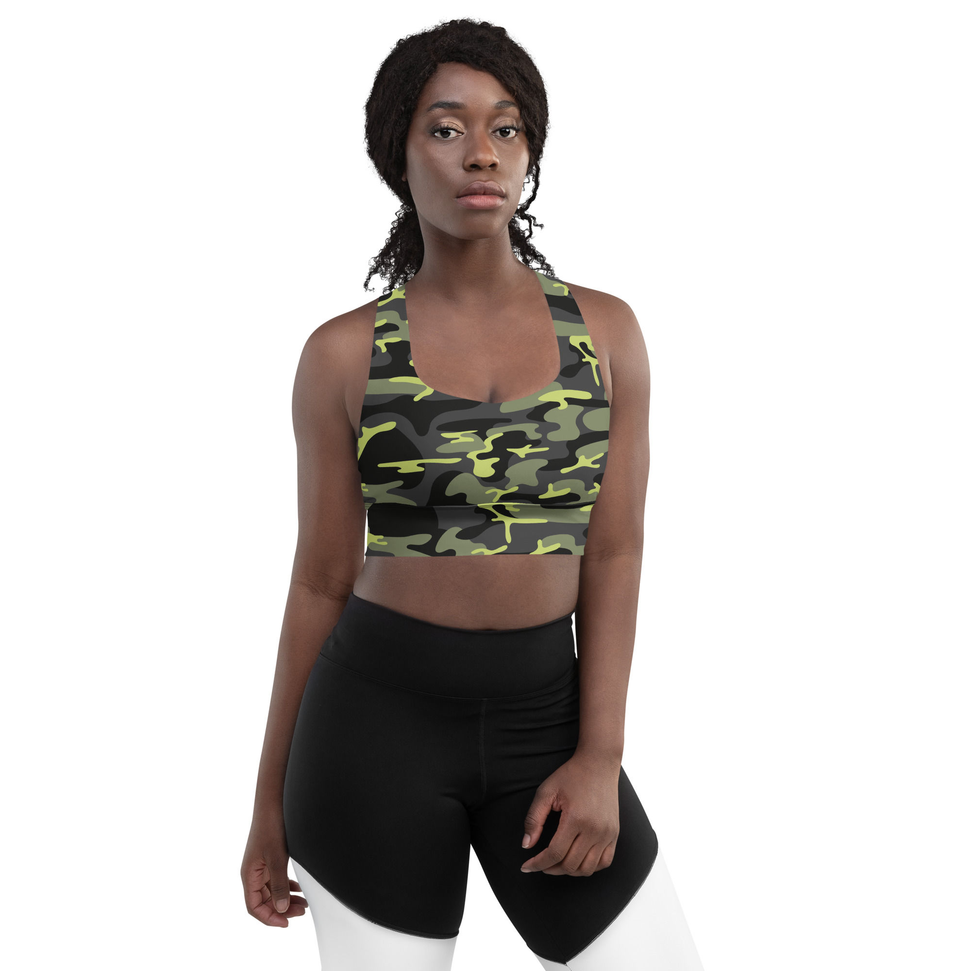Rockstar Essentials Women’s Longline Sports Bra/Top (Shiggy; Camo; Green)