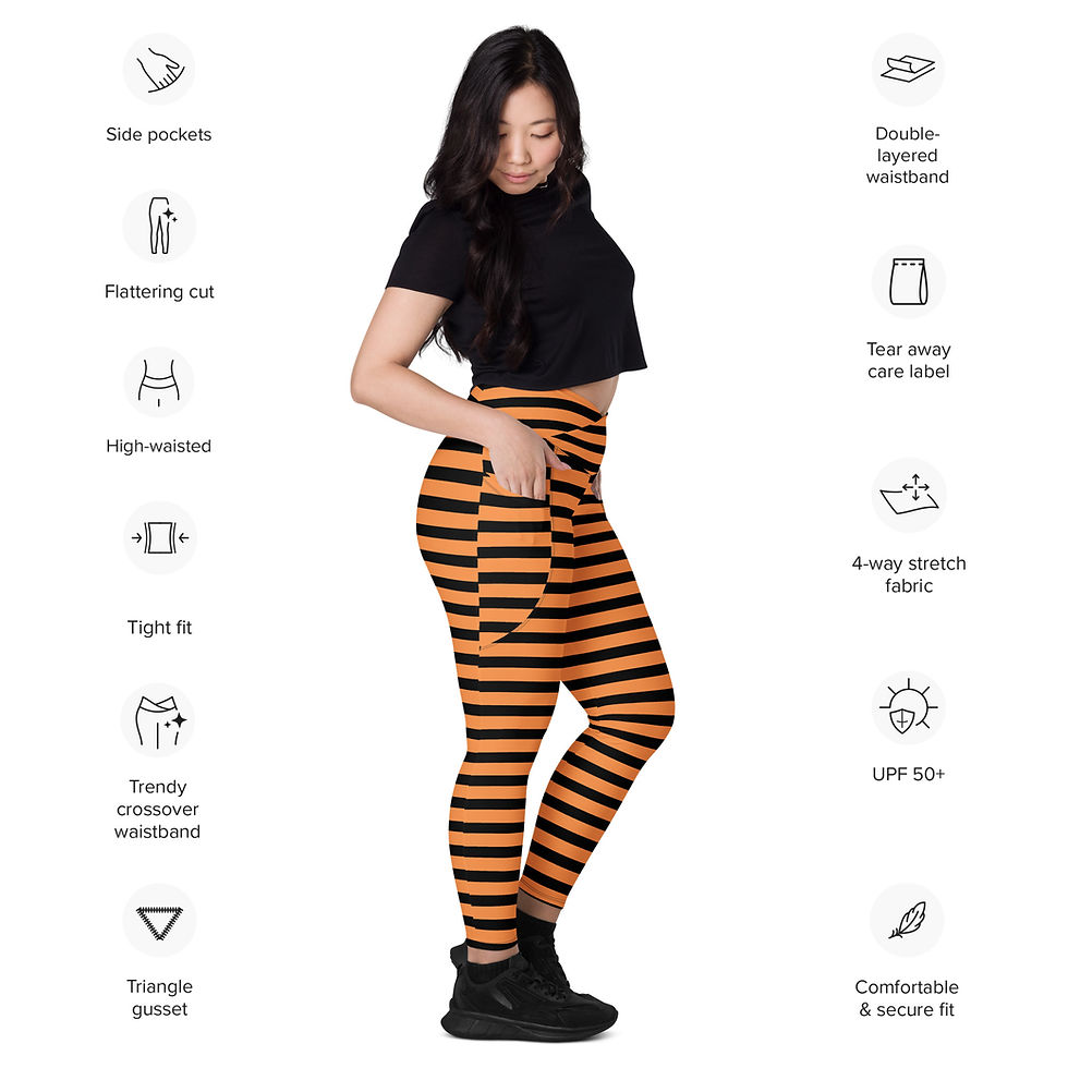 Thumbnail: Rockstar Essentials Women's Crossover Leggings w/ Pockets (Goth Stripes; Orange)