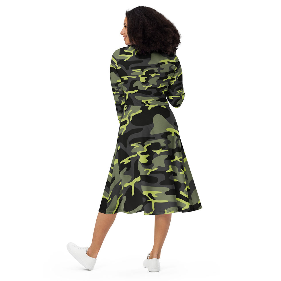 Thumbnail: Rockstar Essentials Women's Long Sleeve Midi Dress w/ Pockets (Shiggy; Camo Gree