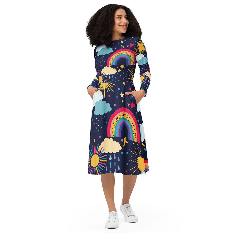 Thumbnail: Rockstar Essentials Women's Long Sleeve Midi Dress w/ Pockets (Pride; Frizzle)
