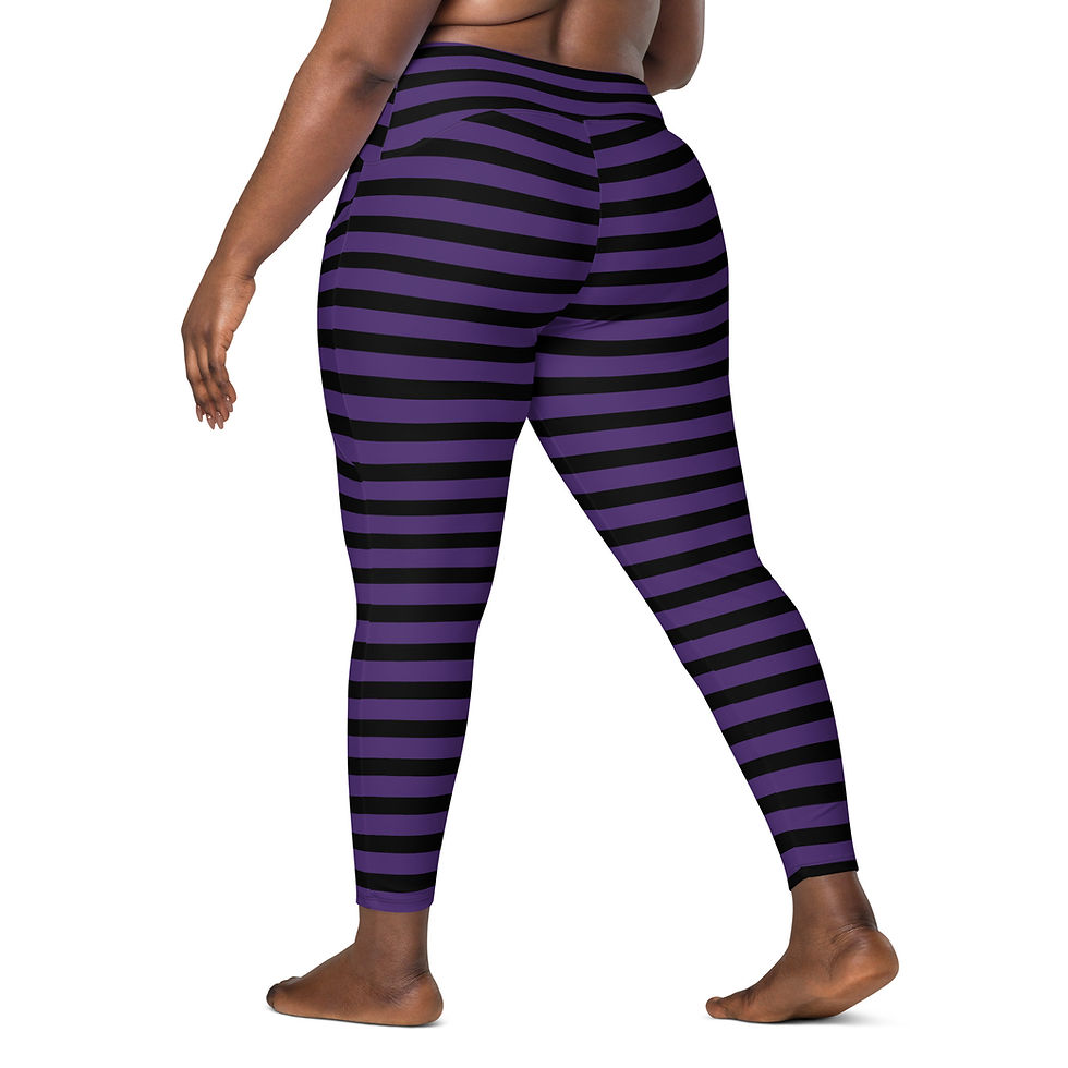 Thumbnail: Rockstar Essentials Women's Crossover Leggings w/ Pockets (Goth Stripes; Purple)
