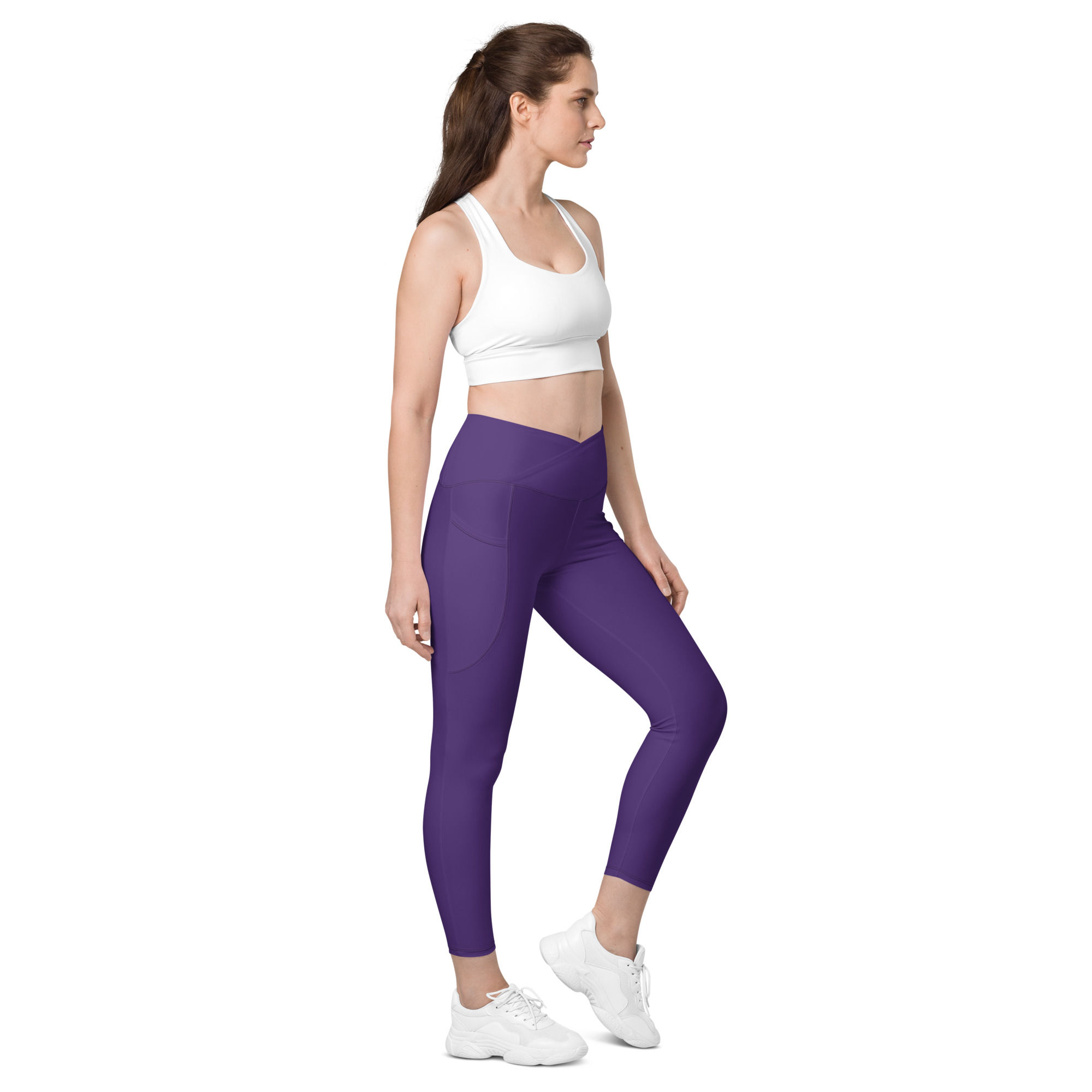 Classic Essentials Women’s Crossover Leggings w/ Pockets (Purple)