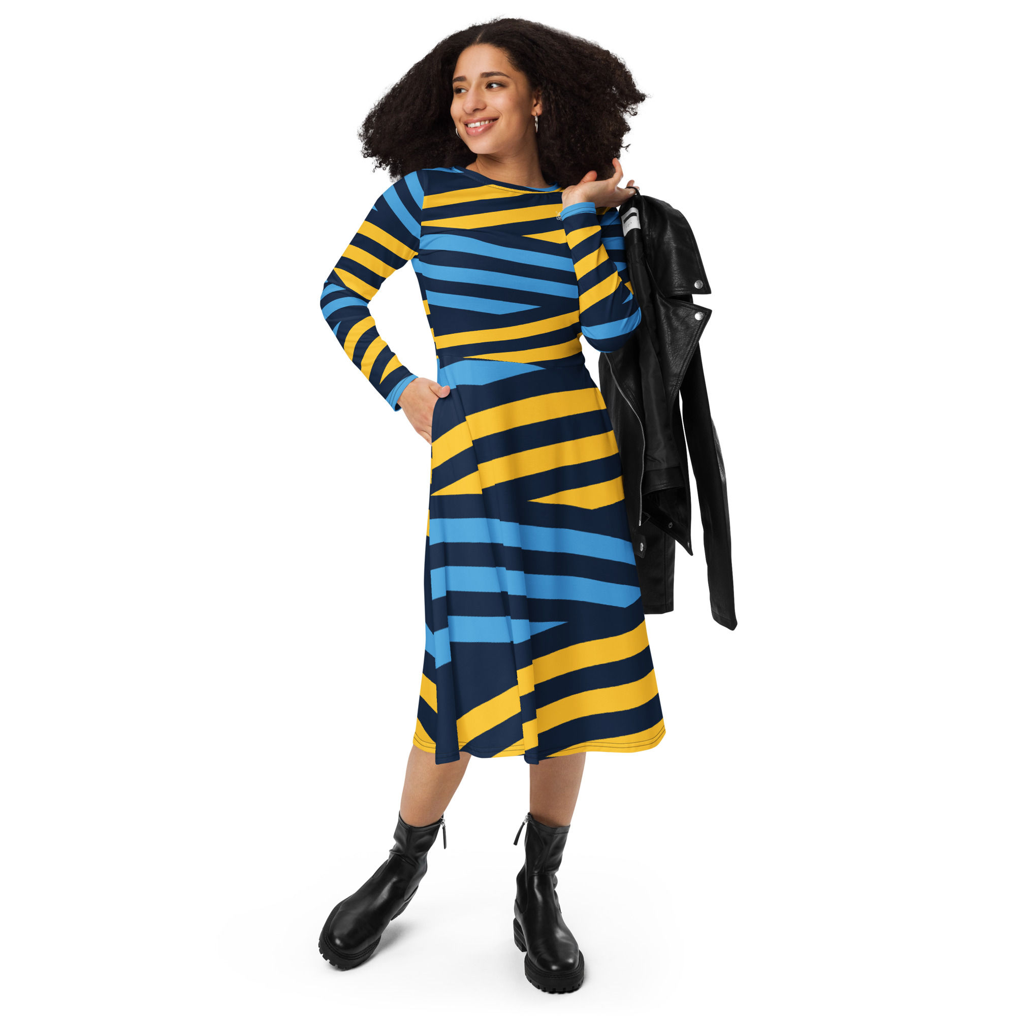 Rockstar Essentials Women's Long Sleeve Midi Dress w/ Pockets (Nastya)