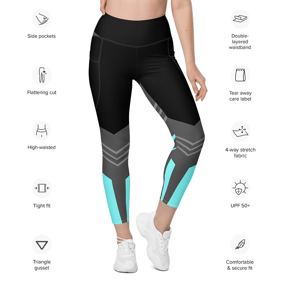Thumbnail: Superhuman Essentials Women's Sport Leggings w/ Pockets (Cyan/Black)