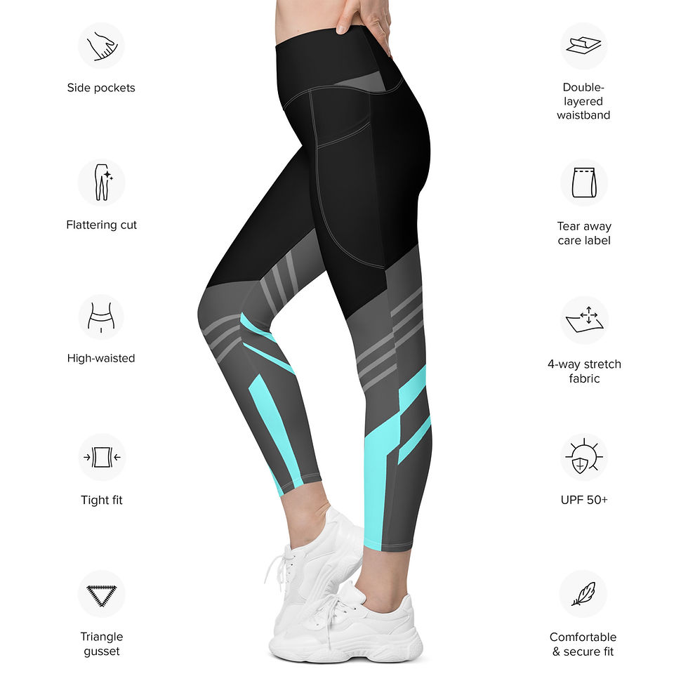 Thumbnail: Superhuman Essentials Women's Sport Leggings w/ Pockets (Cyan/Black)