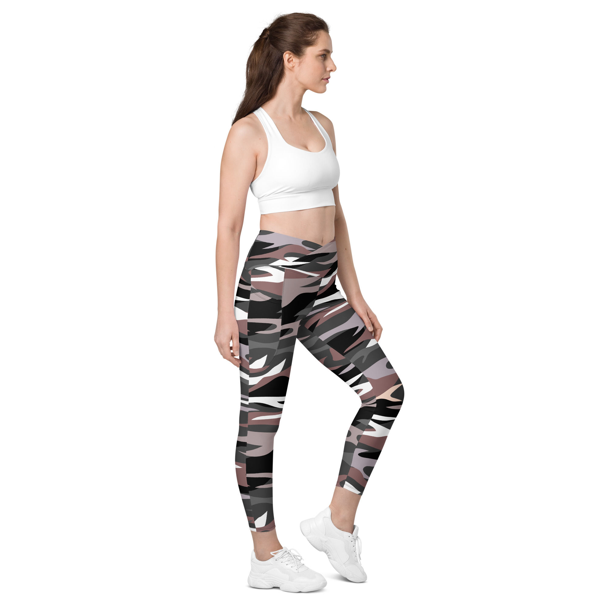 Rockstar Essentials Women's Crossover Leggings w/ Pockets (Shiggy; Camo Gray)