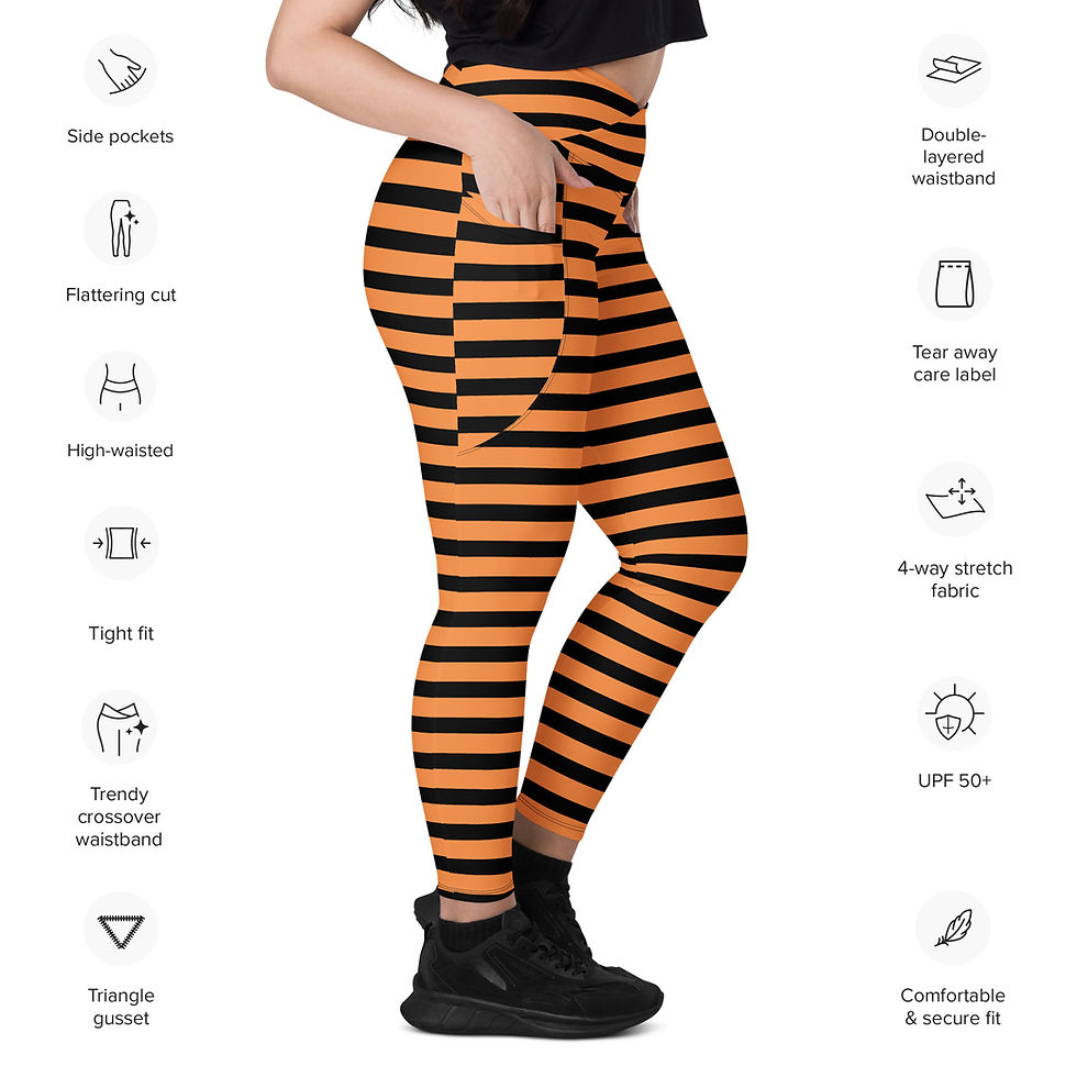Thumbnail: Rockstar Essentials Women's Crossover Leggings w/ Pockets (Goth Stripes; Orange)