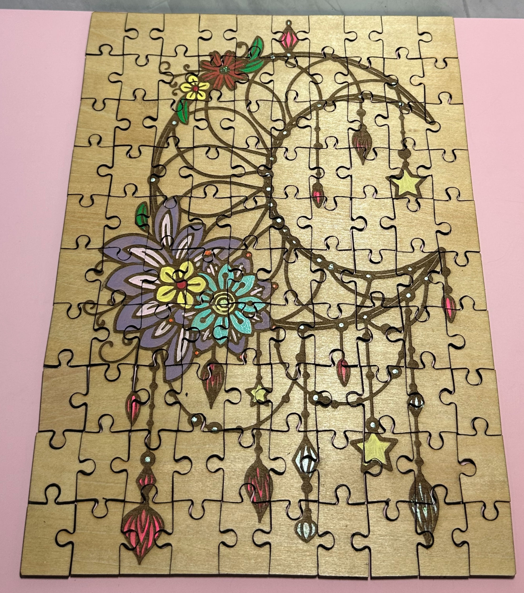 Wooden Crescent Moon Dream Catcher Puzzle