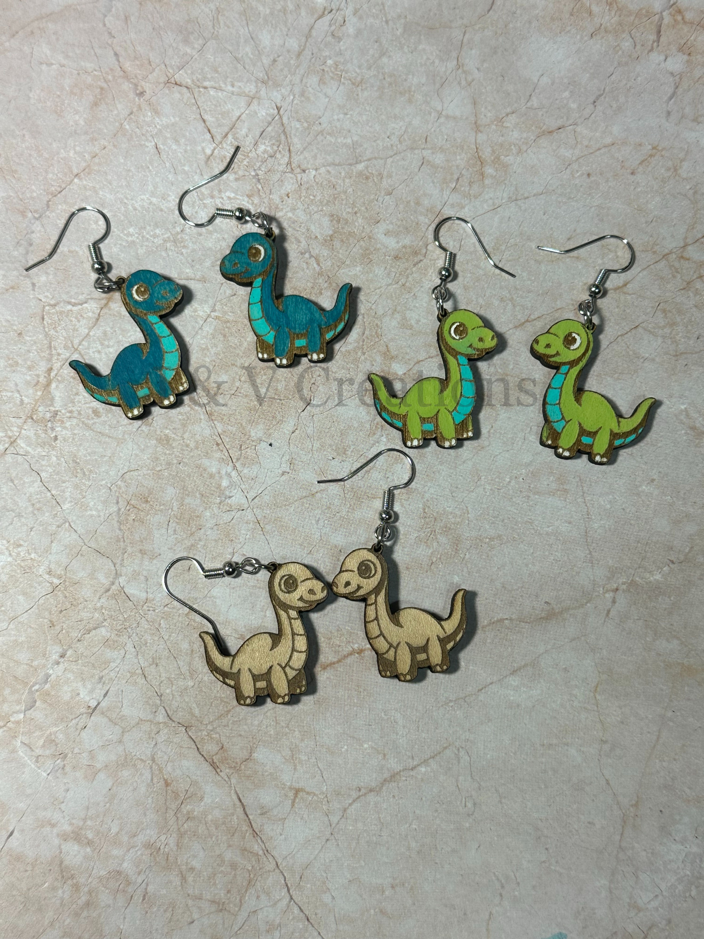 Wooden Fun Dinosaur Earrings