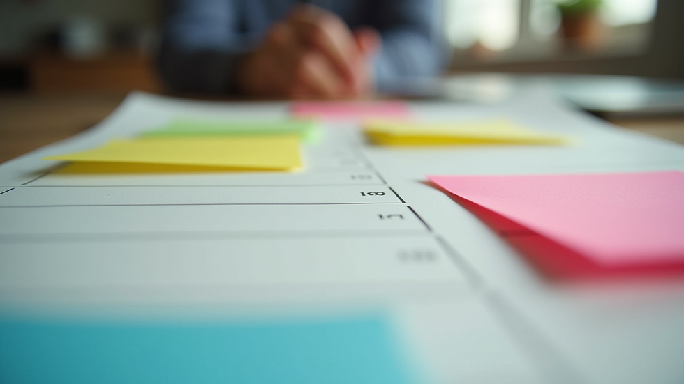 Eye-level view of a planner with colorful sticky notes