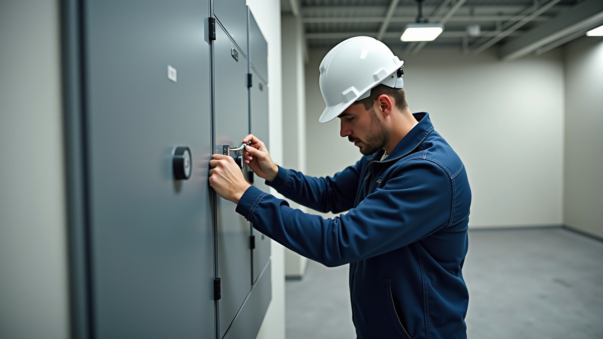 Electrician opening up electrical cabinet