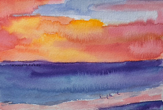 Ocean Beach SF CA 3/23/24 #1 4&quot; x 6&quot; Watercolor | Donna M Mankus